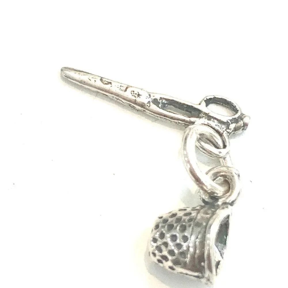 Scissors and Thimble Vintage Sterling Silver Jewelry Charm #sew #seamstress